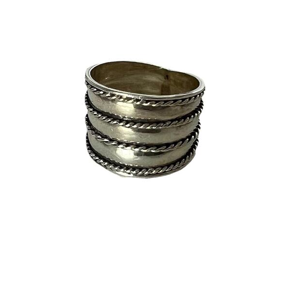 Wide Sterling Silver Ring Band twisted Braid Design - Picture 1 of 4
